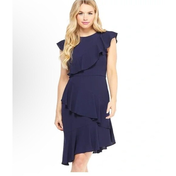 Maggy London Dresses & Skirts - Maggy London Crepe Asymmetric Sheath Dress, Navy, Women's 4